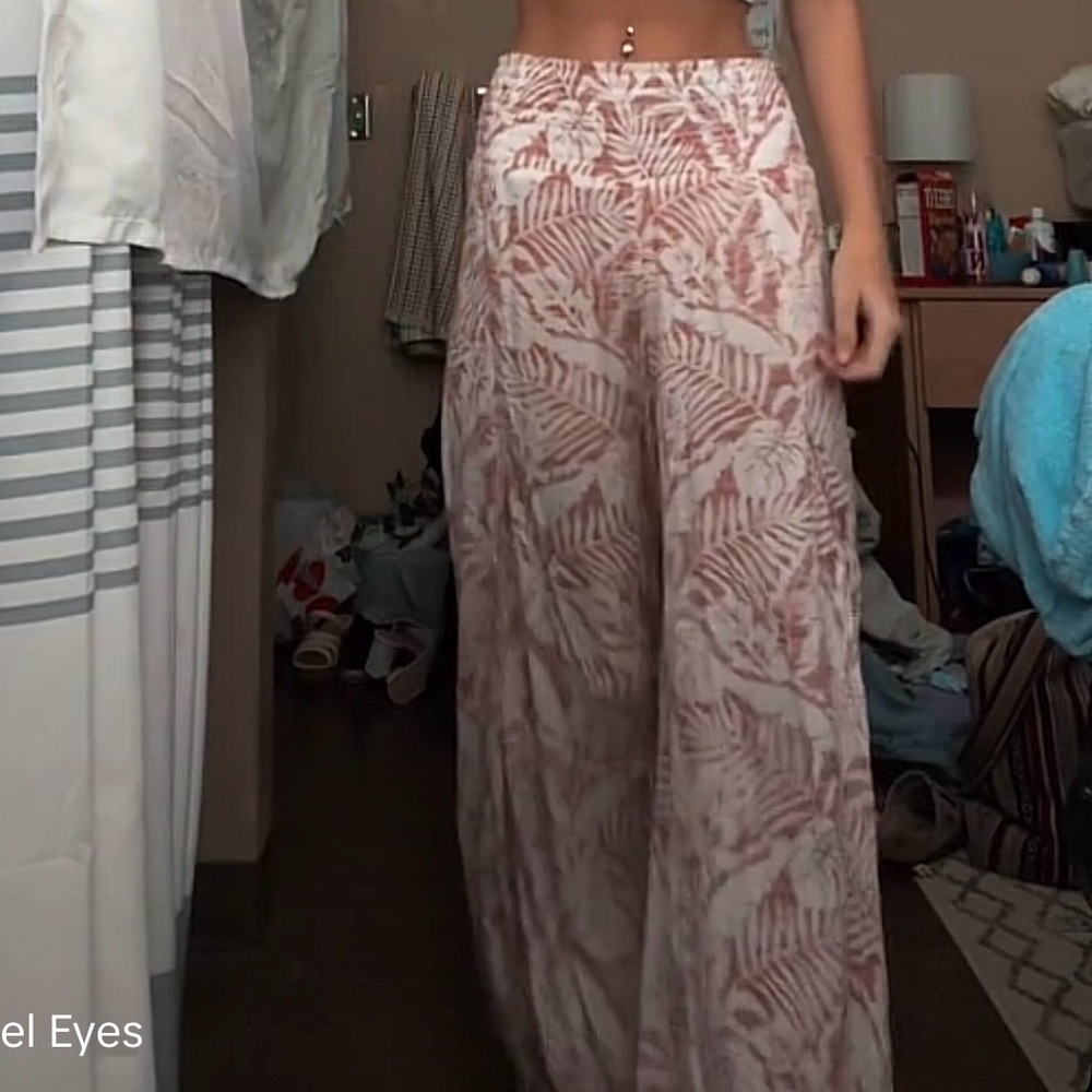 Rewash Leaf Print Wide-Leg Pants